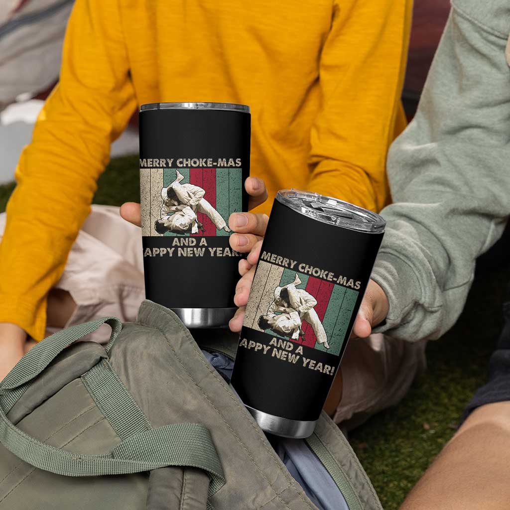 Jiu Jitsu Christmas Tumbler Cup Retro Merry Choke Mas Tappy New Year Martial Arts BJJ Lover - Wonder Print Shop