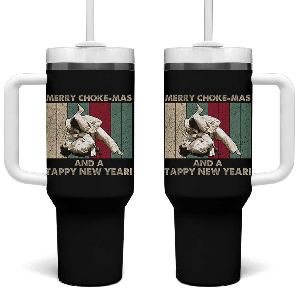 Jiu Jitsu Christmas Tumbler With Handle Retro Merry Choke Mas Tappy New Year Martial Arts BJJ Lover - Wonder Print Shop