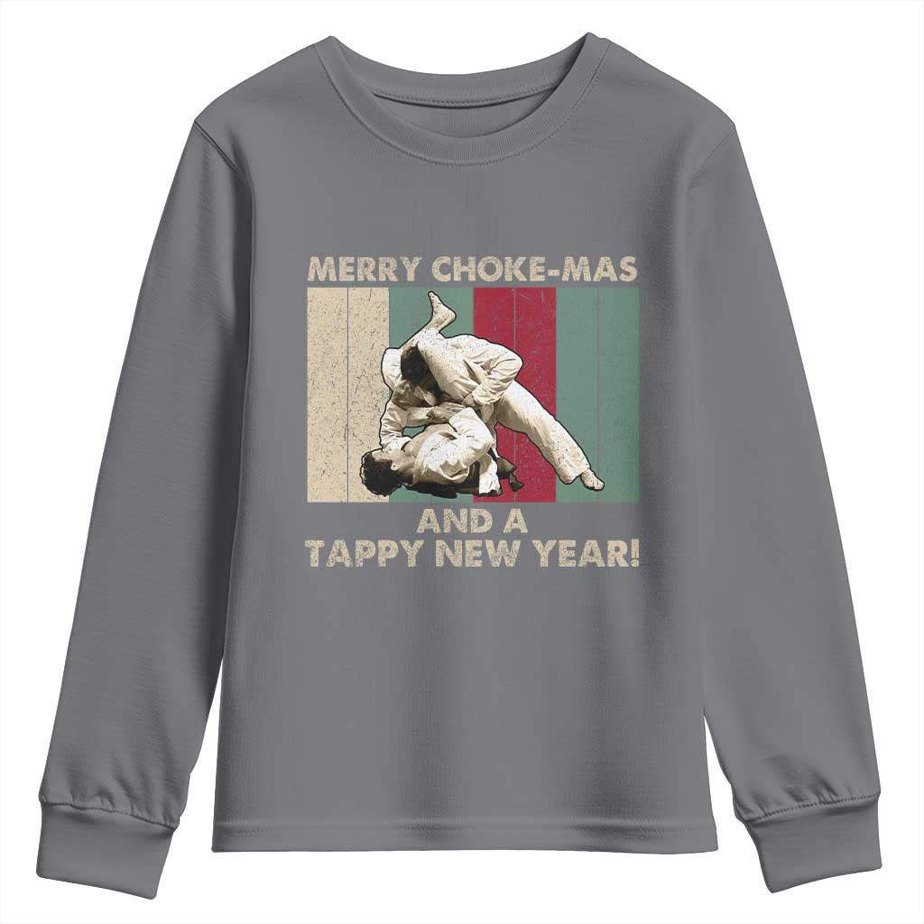 Jiu Jitsu Christmas Youth Sweatshirt Retro Merry Choke Mas Tappy New Year Martial Arts BJJ Lover - Wonder Print Shop