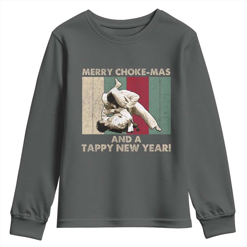 Jiu Jitsu Christmas Youth Sweatshirt Retro Merry Choke Mas Tappy New Year Martial Arts BJJ Lover - Wonder Print Shop