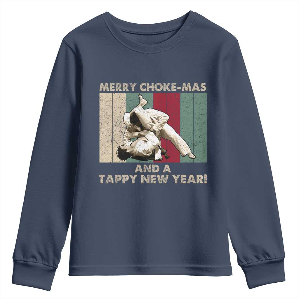 Jiu Jitsu Christmas Youth Sweatshirt Retro Merry Choke Mas Tappy New Year Martial Arts BJJ Lover - Wonder Print Shop