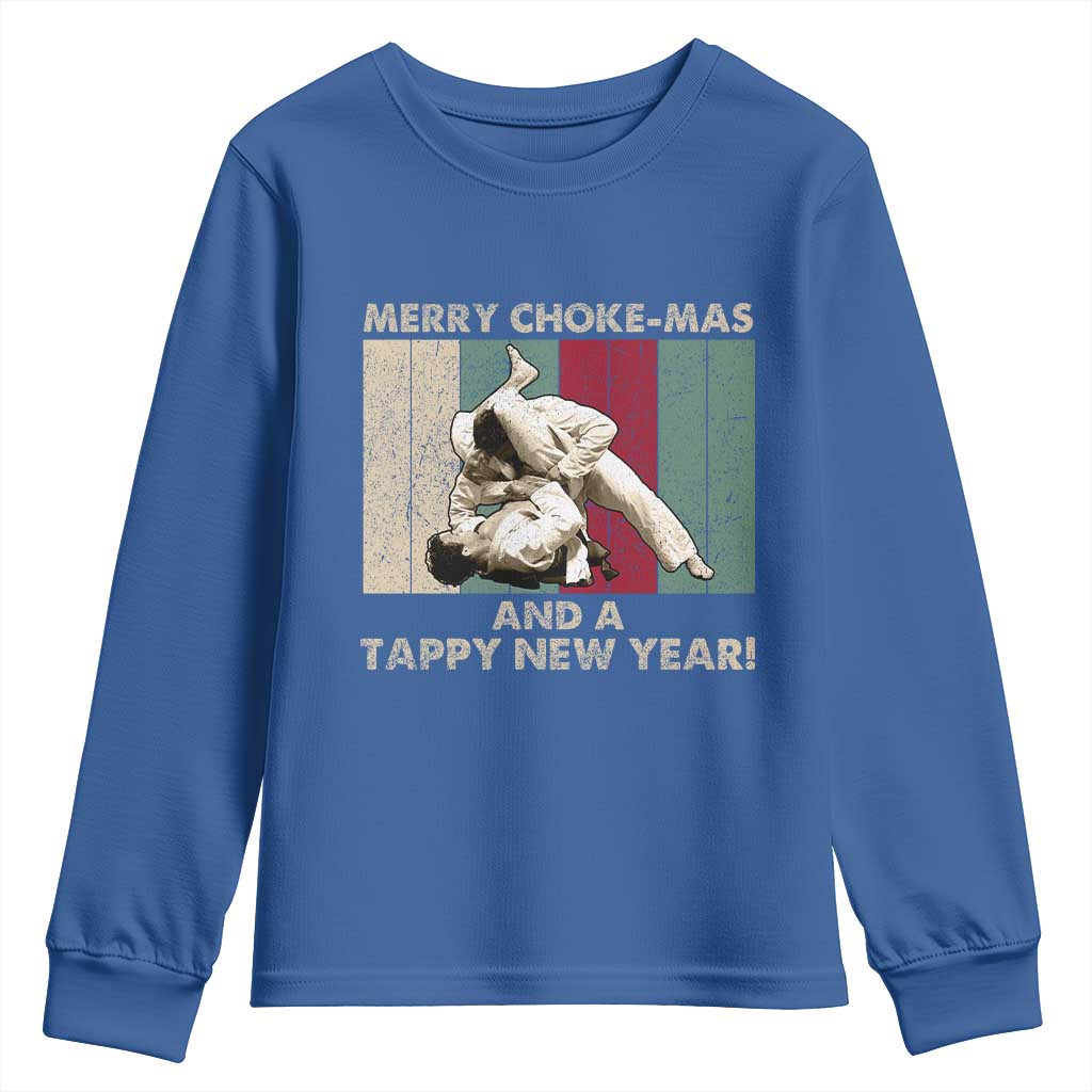 Jiu Jitsu Christmas Youth Sweatshirt Retro Merry Choke Mas Tappy New Year Martial Arts BJJ Lover - Wonder Print Shop