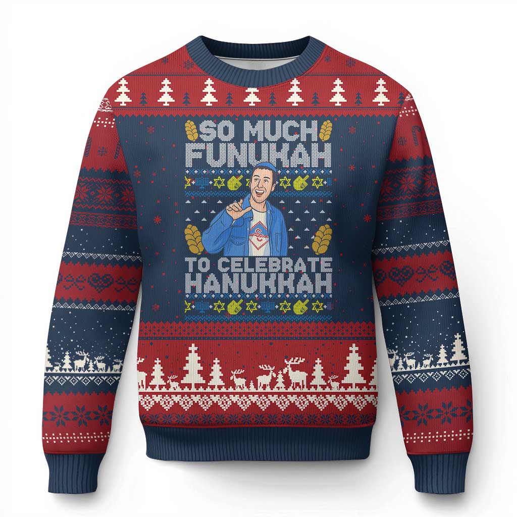 Funny Ugly Hanukkah Ugly Christmas Sweater So Much Funukah To Celebrate Hanukkah Sandler - Wonder Print Shop