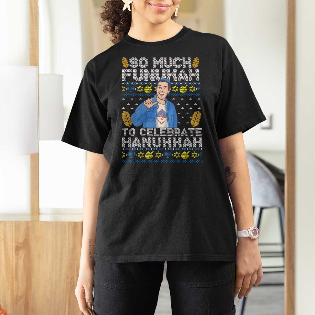 Funny Ugly Hanukkah T Shirt For Women So Much Funukah To Celebrate Hanukkah Sandler - Wonder Print Shop