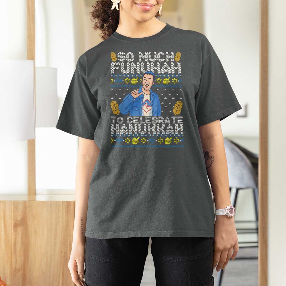 Funny Ugly Hanukkah T Shirt For Women So Much Funukah To Celebrate Hanukkah Sandler - Wonder Print Shop