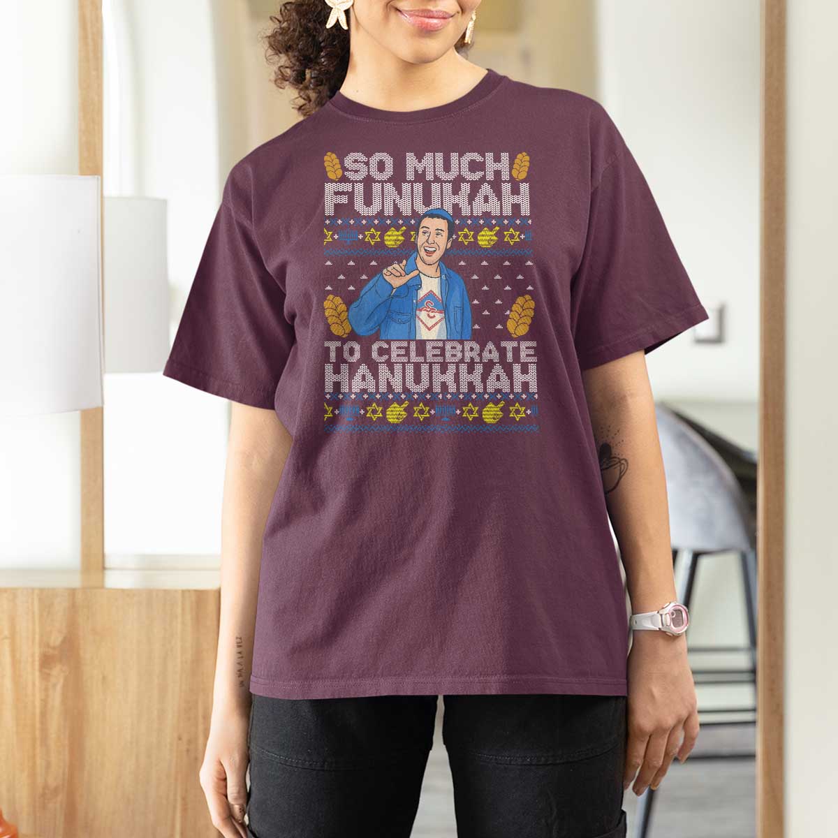 Funny Ugly Hanukkah T Shirt For Women So Much Funukah To Celebrate Hanukkah Sandler - Wonder Print Shop