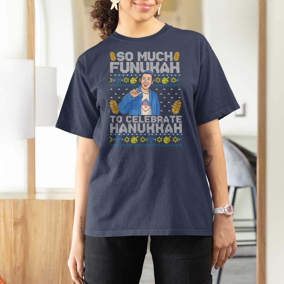 Funny Ugly Hanukkah T Shirt For Women So Much Funukah To Celebrate Hanukkah Sandler - Wonder Print Shop