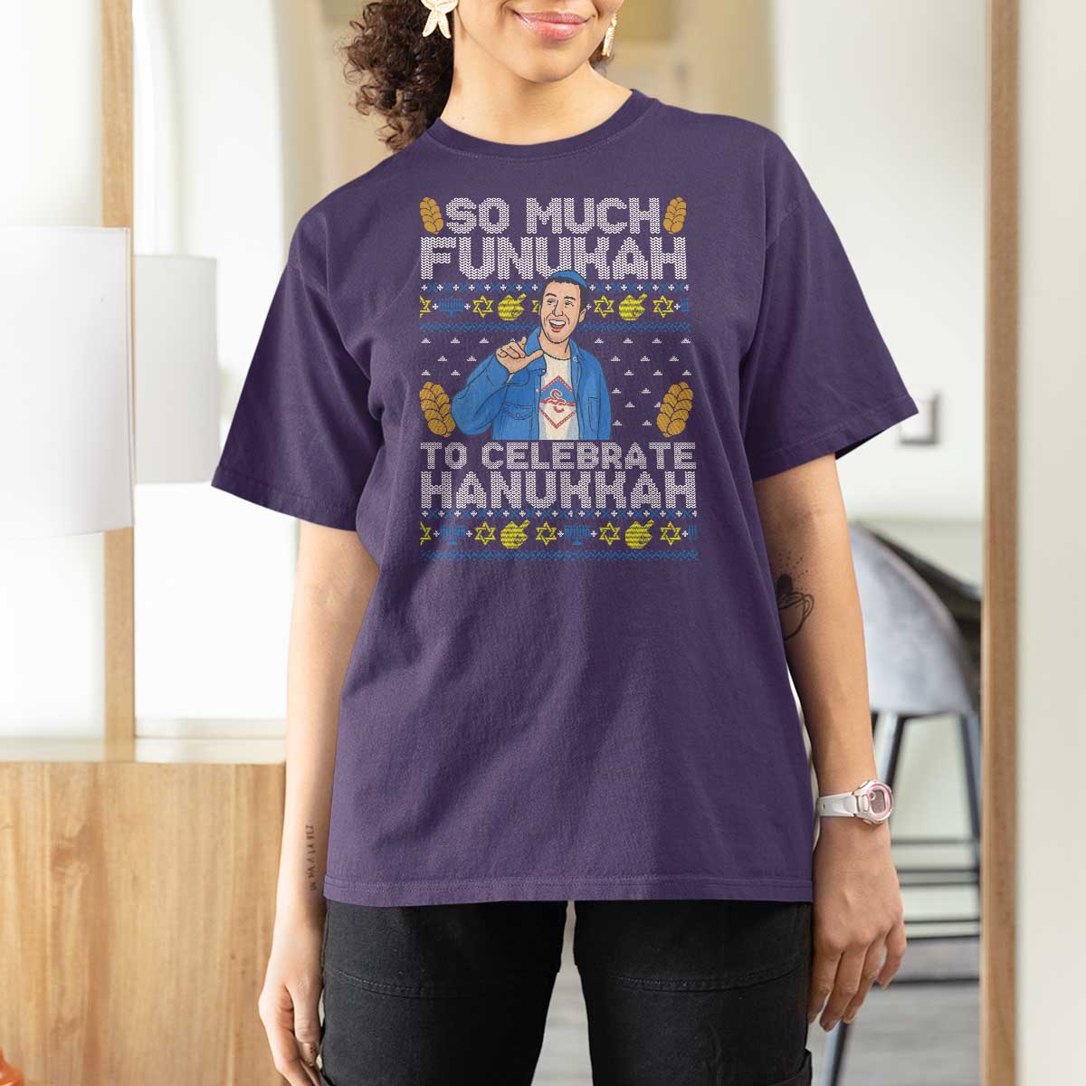 Funny Ugly Hanukkah T Shirt For Women So Much Funukah To Celebrate Hanukkah Sandler - Wonder Print Shop