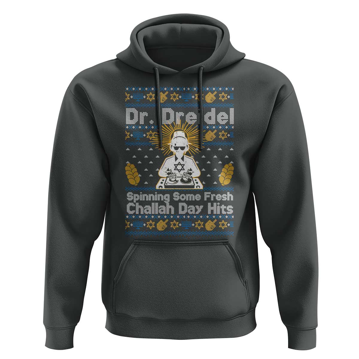 Funny Ugly Hanukkah Hoodie Mr Dreidel Dj Chanukkah Jewish - Wonder Print Shop