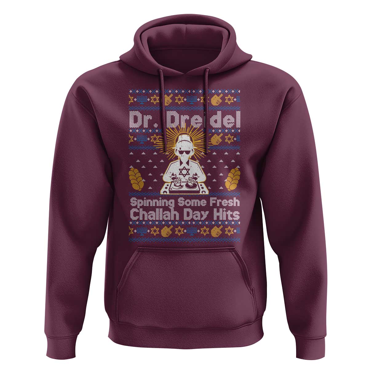 Funny Ugly Hanukkah Hoodie Mr Dreidel Dj Chanukkah Jewish - Wonder Print Shop