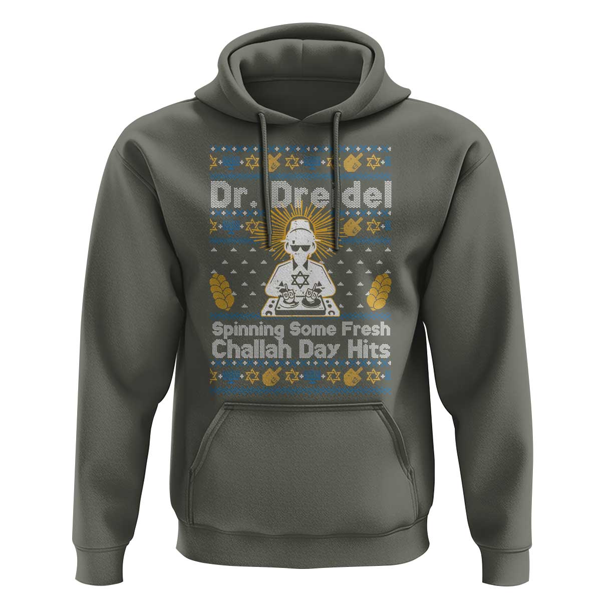 Funny Ugly Hanukkah Hoodie Mr Dreidel Dj Chanukkah Jewish - Wonder Print Shop
