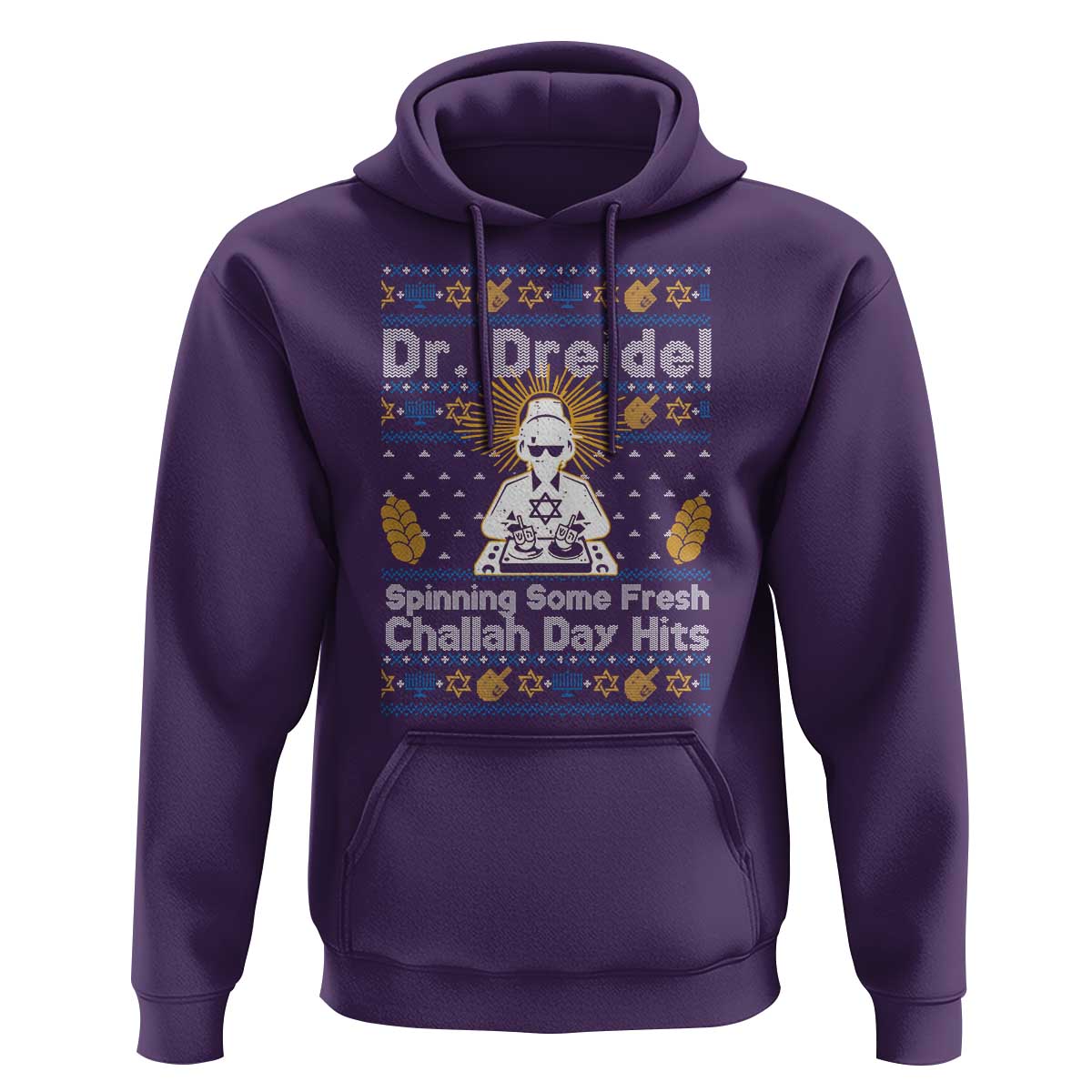 Funny Ugly Hanukkah Hoodie Mr Dreidel Dj Chanukkah Jewish - Wonder Print Shop