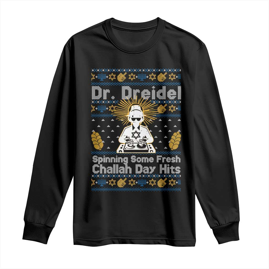 Funny Ugly Hanukkah Long Sleeve Shirt Mr Dreidel Dj Chanukkah Jewish - Wonder Print Shop