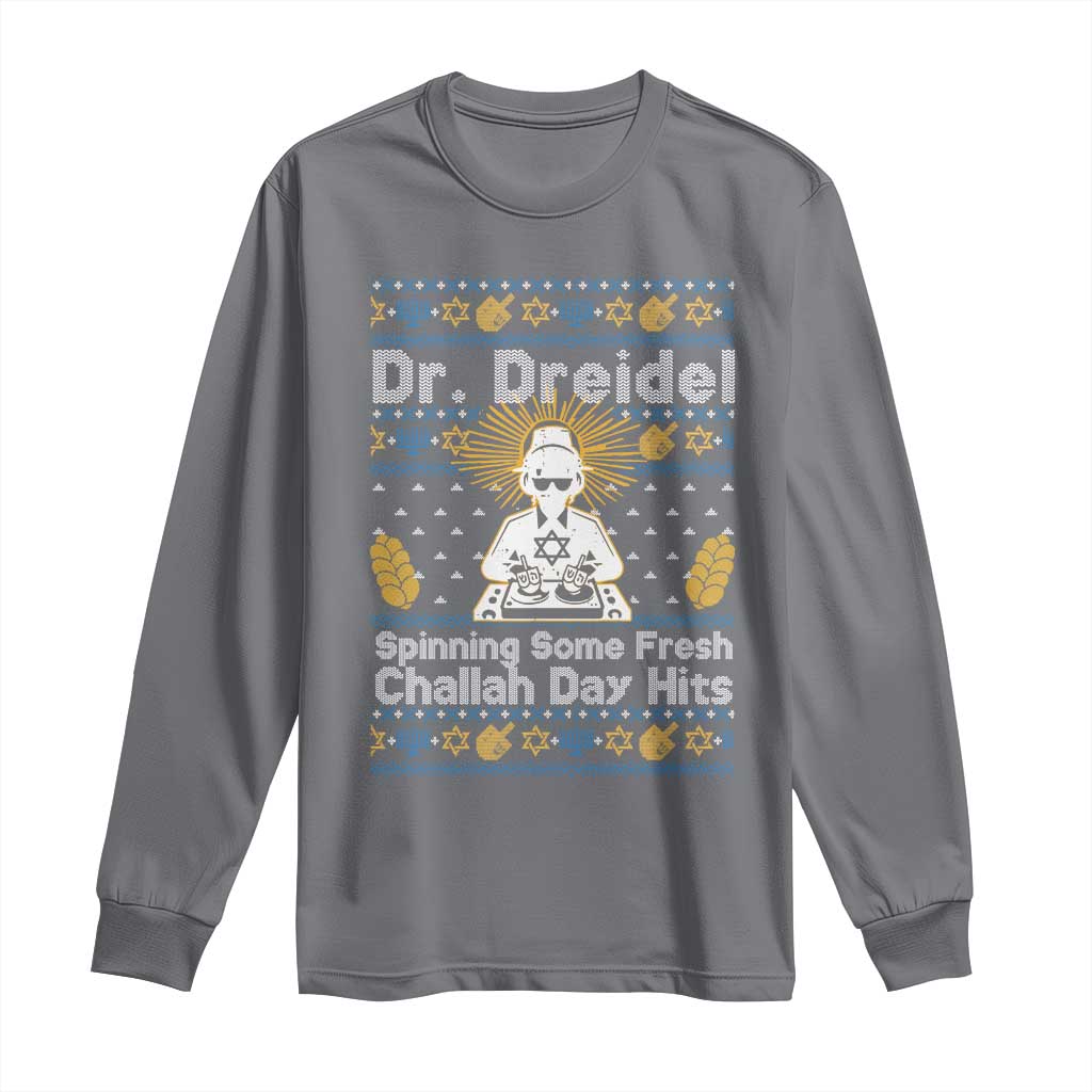 Funny Ugly Hanukkah Long Sleeve Shirt Mr Dreidel Dj Chanukkah Jewish - Wonder Print Shop