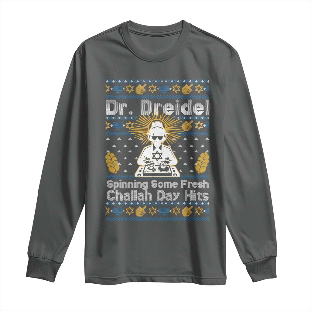 Funny Ugly Hanukkah Long Sleeve Shirt Mr Dreidel Dj Chanukkah Jewish - Wonder Print Shop