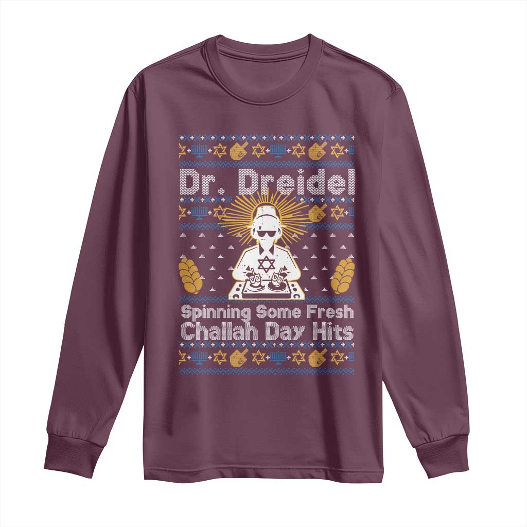 Funny Ugly Hanukkah Long Sleeve Shirt Mr Dreidel Dj Chanukkah Jewish - Wonder Print Shop