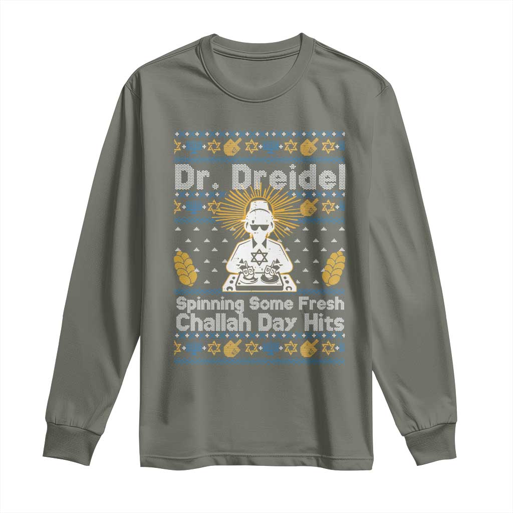 Funny Ugly Hanukkah Long Sleeve Shirt Mr Dreidel Dj Chanukkah Jewish - Wonder Print Shop