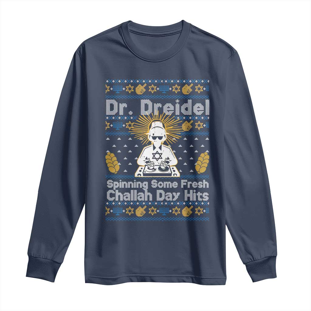 Funny Ugly Hanukkah Long Sleeve Shirt Mr Dreidel Dj Chanukkah Jewish - Wonder Print Shop