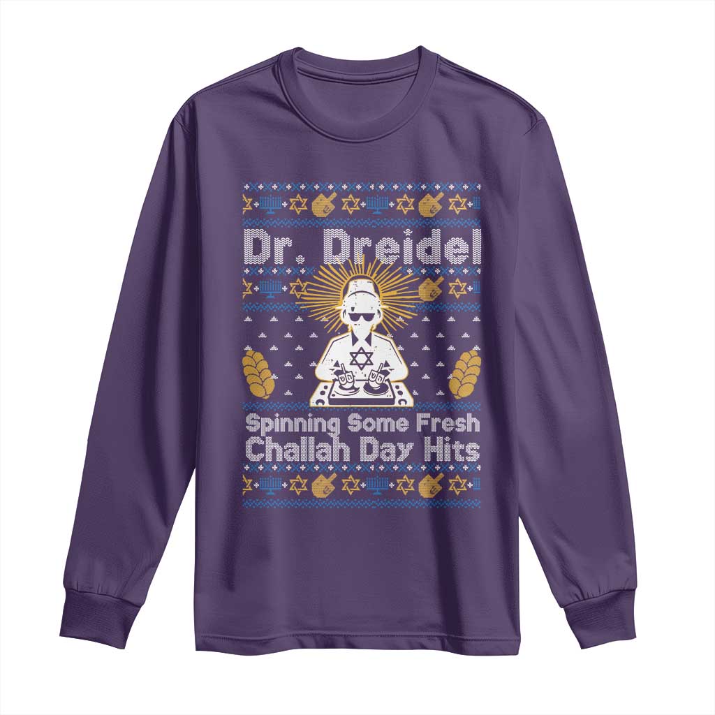 Funny Ugly Hanukkah Long Sleeve Shirt Mr Dreidel Dj Chanukkah Jewish - Wonder Print Shop