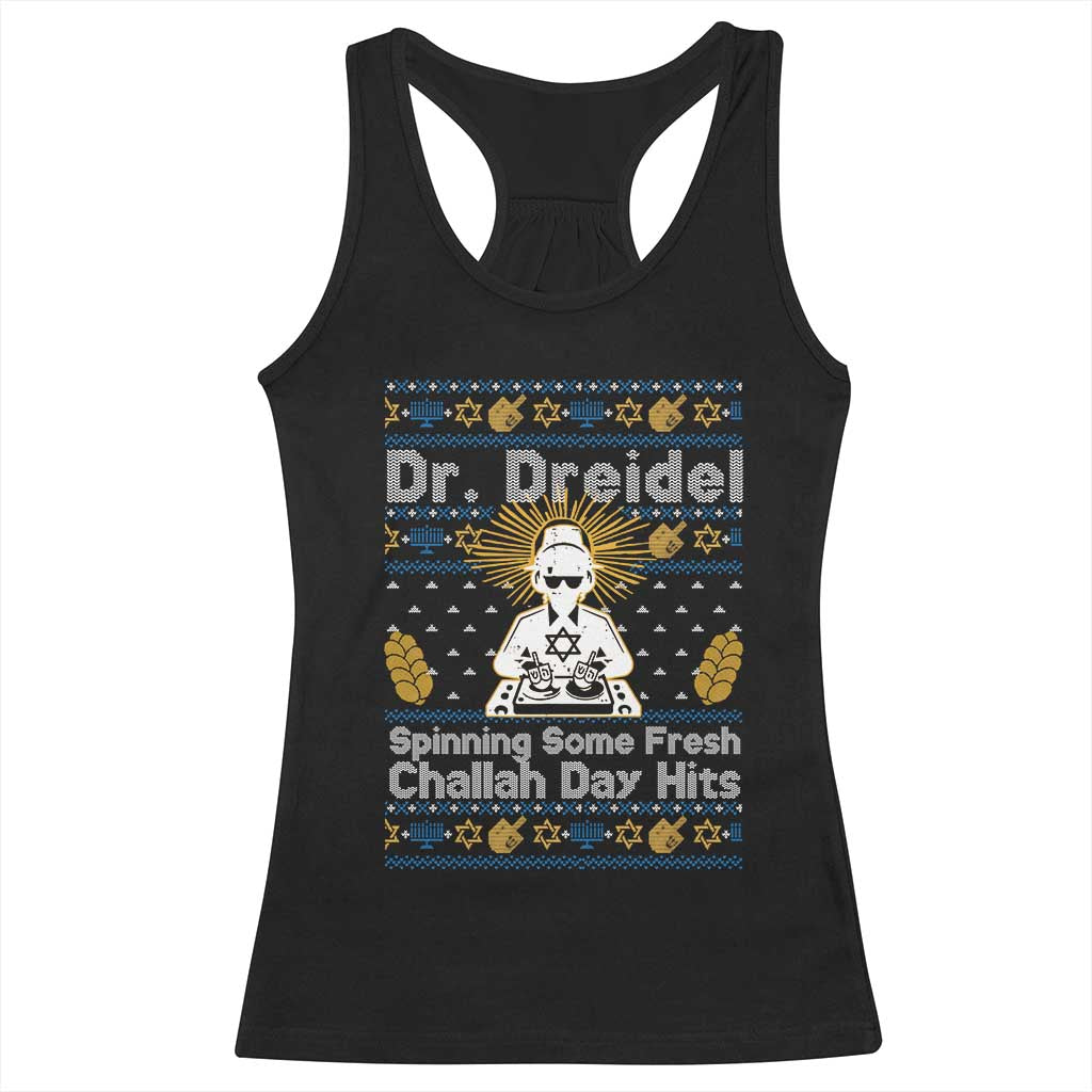 Funny Ugly Hanukkah Racerback Tank Top Mr Dreidel Dj Chanukkah Jewish - Wonder Print Shop