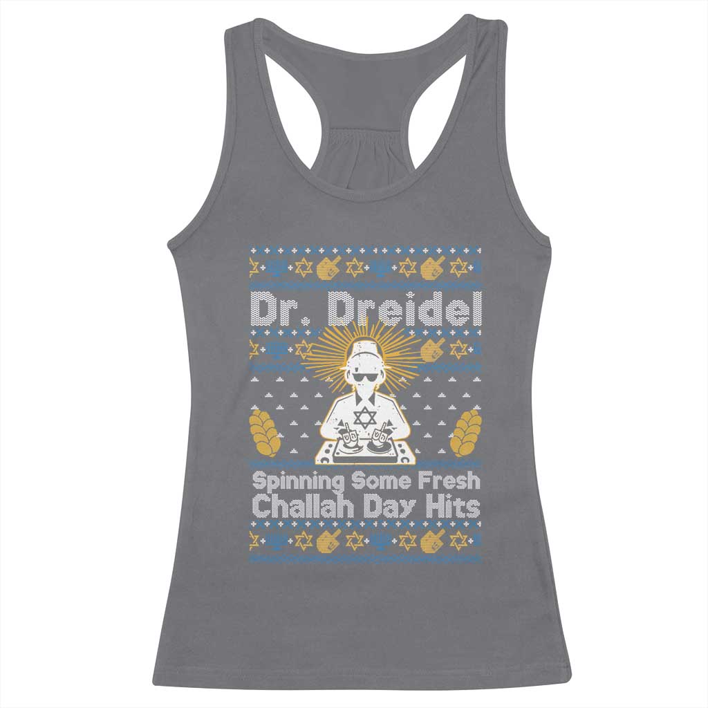 Funny Ugly Hanukkah Racerback Tank Top Mr Dreidel Dj Chanukkah Jewish - Wonder Print Shop