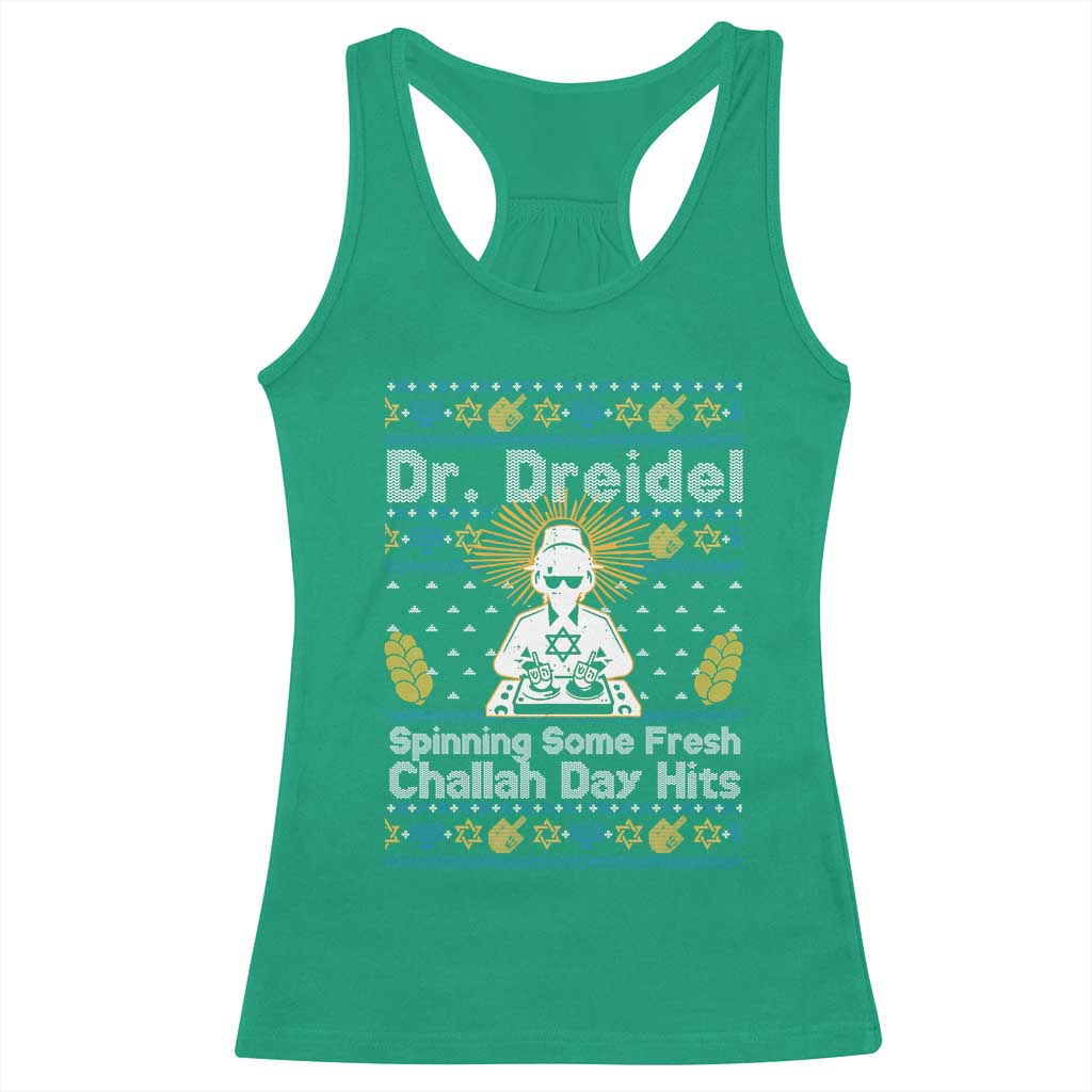 Funny Ugly Hanukkah Racerback Tank Top Mr Dreidel Dj Chanukkah Jewish - Wonder Print Shop