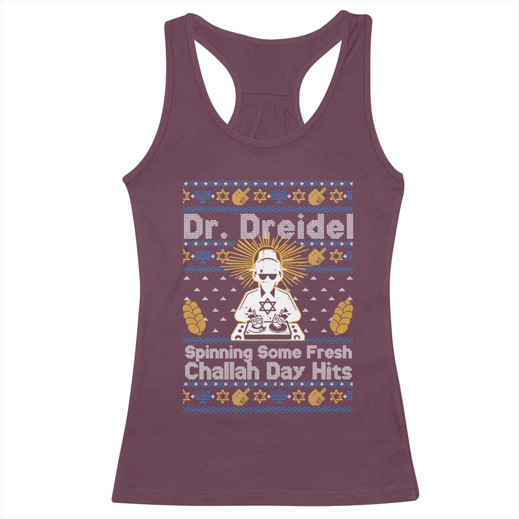 Funny Ugly Hanukkah Racerback Tank Top Mr Dreidel Dj Chanukkah Jewish - Wonder Print Shop