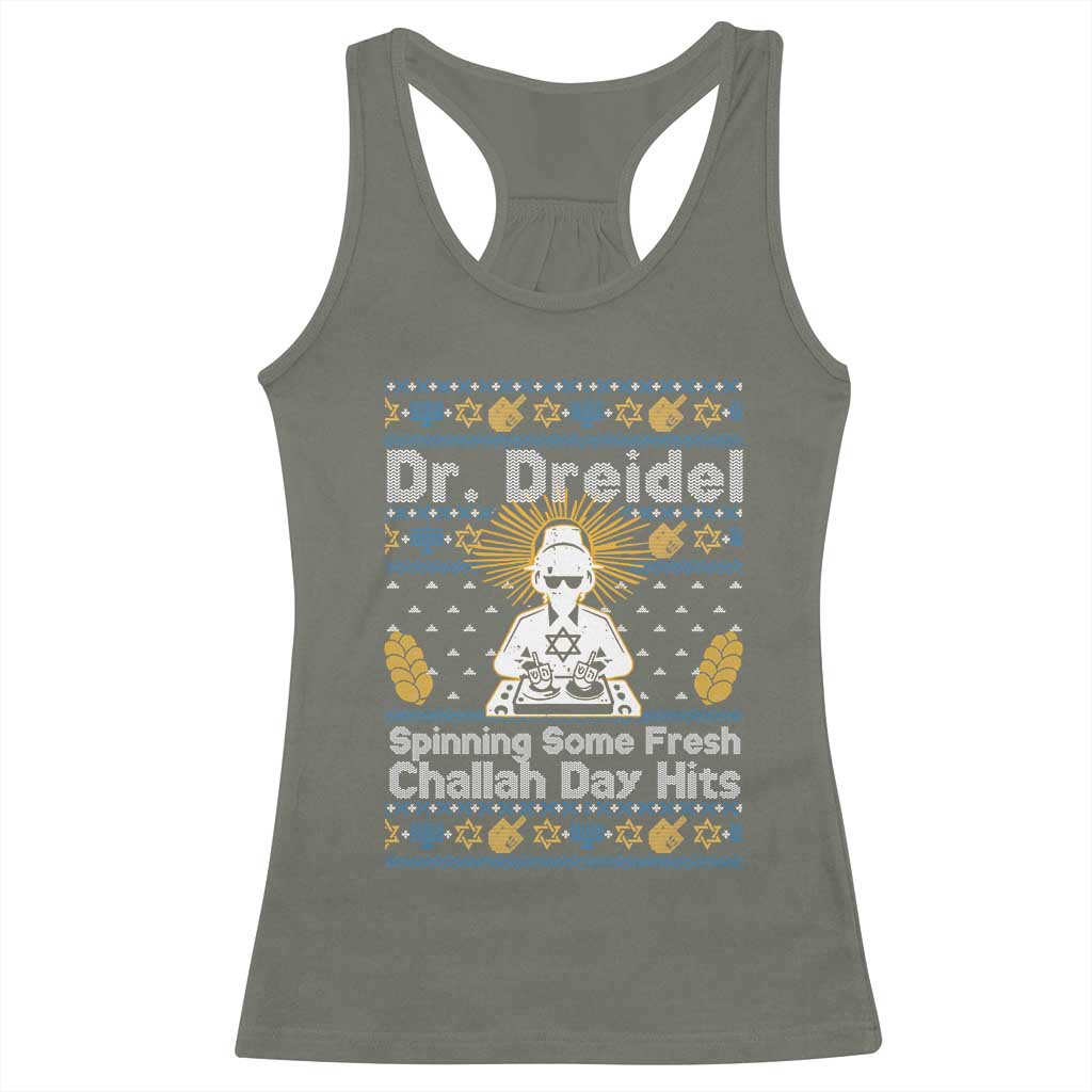 Funny Ugly Hanukkah Racerback Tank Top Mr Dreidel Dj Chanukkah Jewish - Wonder Print Shop