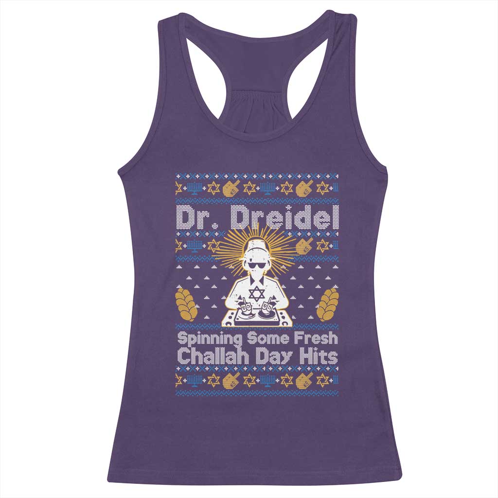 Funny Ugly Hanukkah Racerback Tank Top Mr Dreidel Dj Chanukkah Jewish - Wonder Print Shop