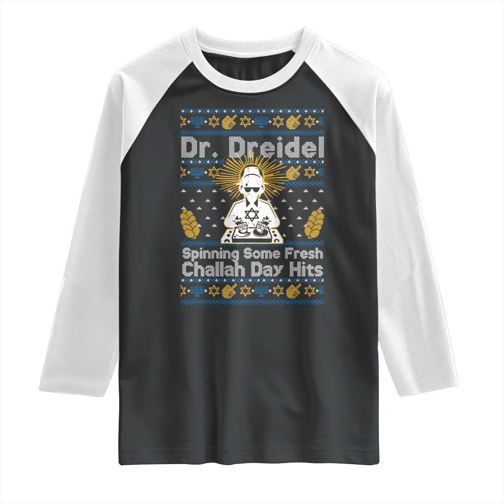 Funny Ugly Hanukkah Raglan Shirt Mr Dreidel Dj Chanukkah Jewish - Wonder Print Shop