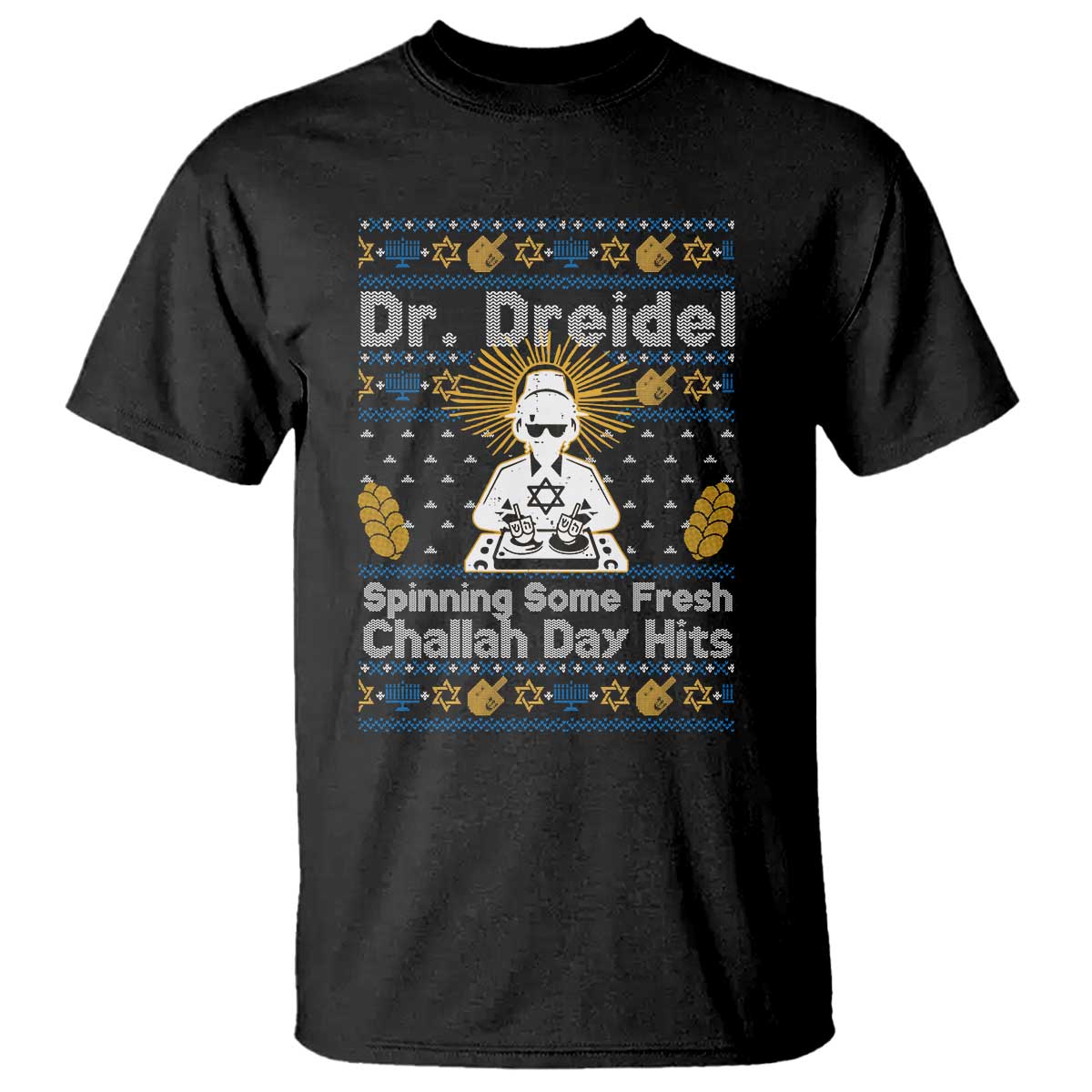 Funny Ugly Hanukkah T Shirt Mr Dreidel Dj Chanukkah Jewish - Wonder Print Shop