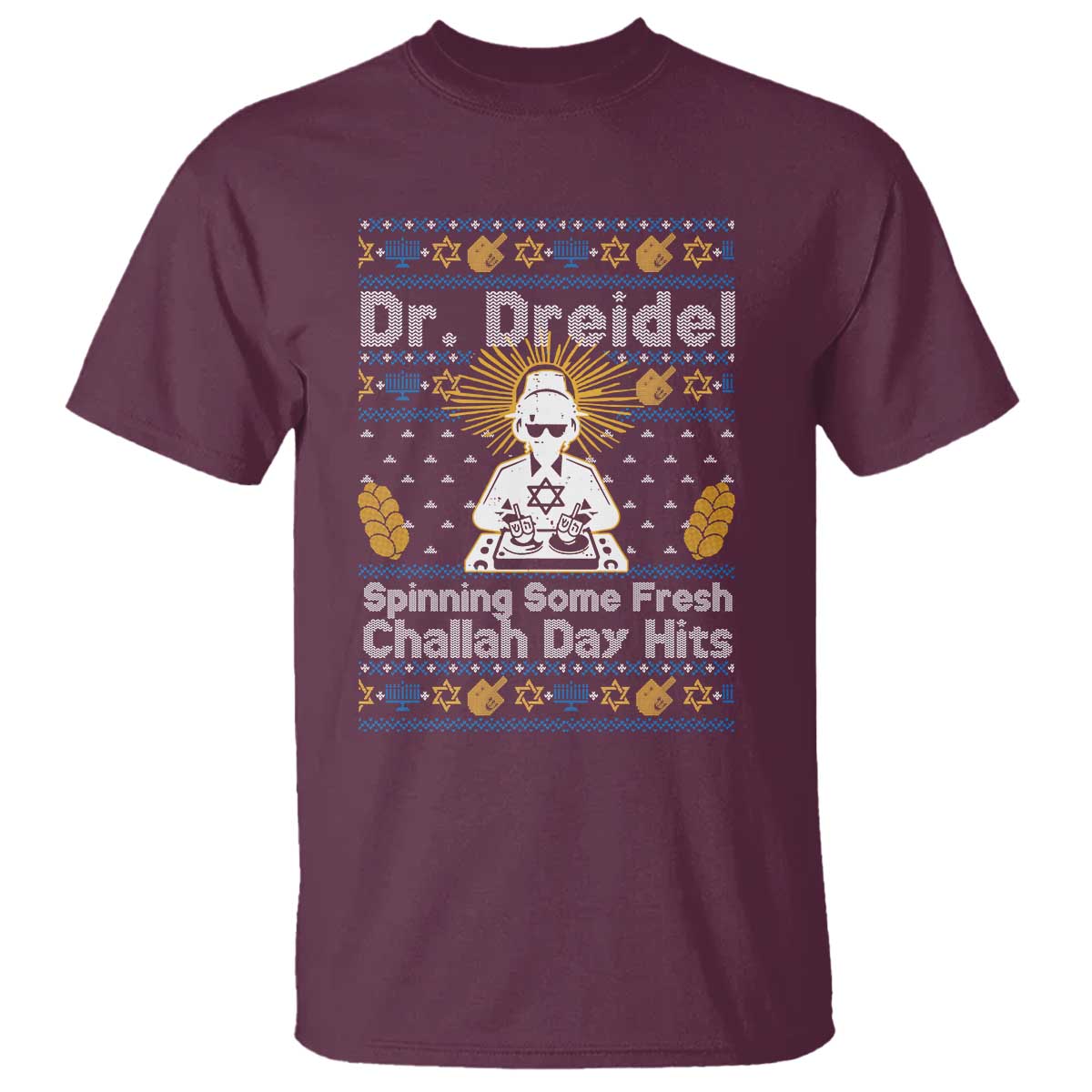 Funny Ugly Hanukkah T Shirt Mr Dreidel Dj Chanukkah Jewish - Wonder Print Shop