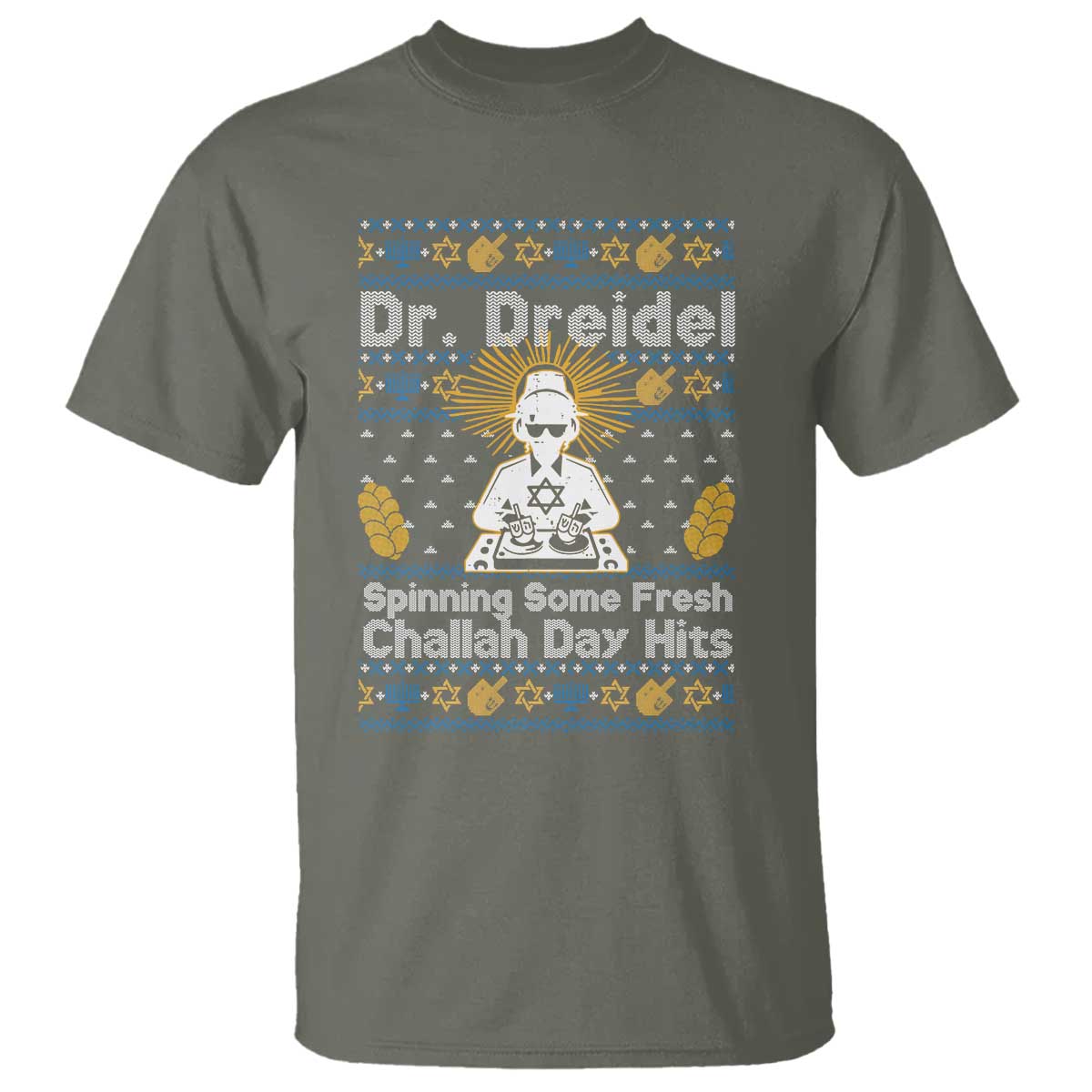 Funny Ugly Hanukkah T Shirt Mr Dreidel Dj Chanukkah Jewish - Wonder Print Shop