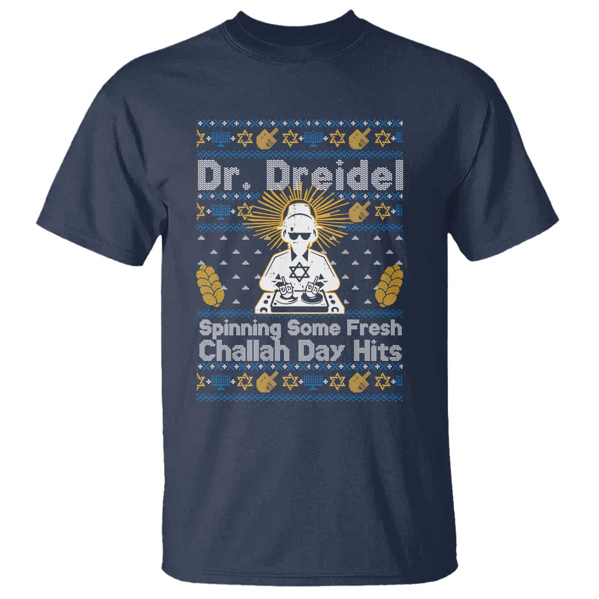 Funny Ugly Hanukkah T Shirt Mr Dreidel Dj Chanukkah Jewish - Wonder Print Shop