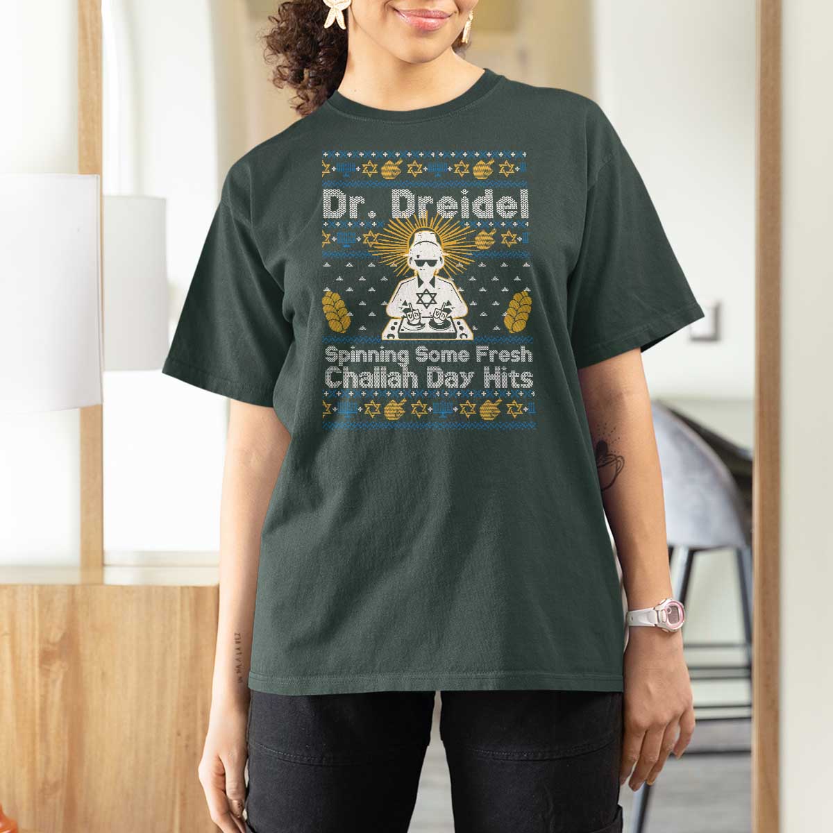 Funny Ugly Hanukkah T Shirt For Women Mr Dreidel Dj Chanukkah Jewish - Wonder Print Shop