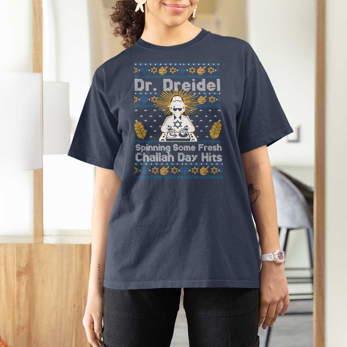 Funny Ugly Hanukkah T Shirt For Women Mr Dreidel Dj Chanukkah Jewish - Wonder Print Shop
