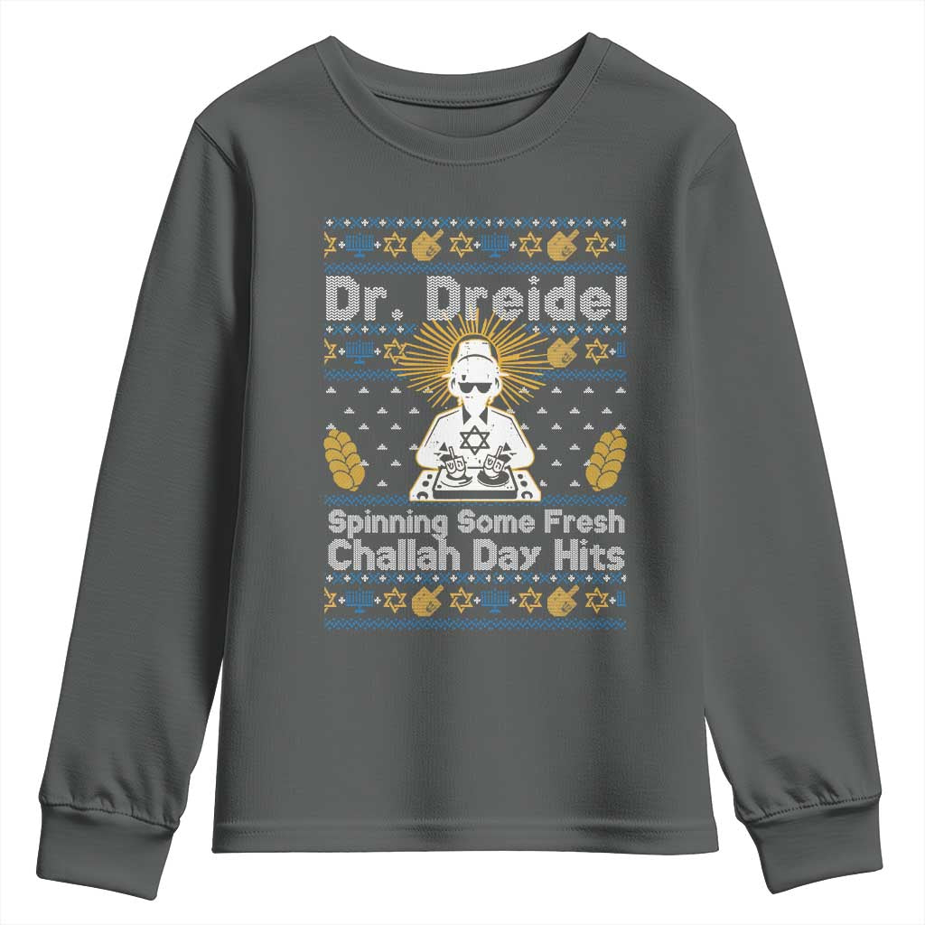 Funny Ugly Hanukkah Youth Sweatshirt Mr Dreidel Dj Chanukkah Jewish - Wonder Print Shop