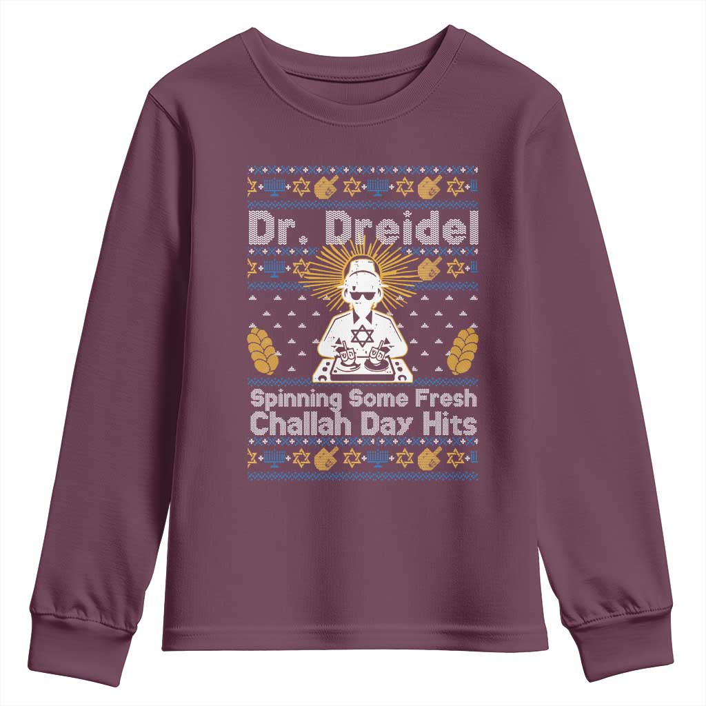 Funny Ugly Hanukkah Youth Sweatshirt Mr Dreidel Dj Chanukkah Jewish - Wonder Print Shop