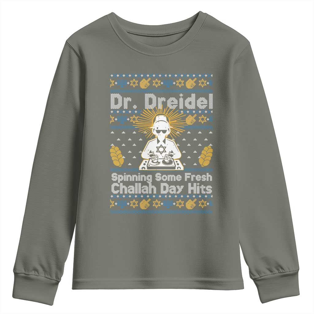 Funny Ugly Hanukkah Youth Sweatshirt Mr Dreidel Dj Chanukkah Jewish - Wonder Print Shop