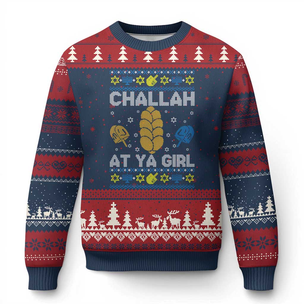 Funny Ugly Hanukkah Ugly Christmas Sweater Challah At Ya Girl Matching - Wonder Print Shop