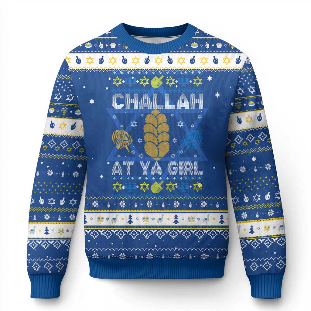 Funny Ugly Hanukkah Hanukkah Ugly Sweater Challah At Ya Girl Matching - Wonder Print Shop