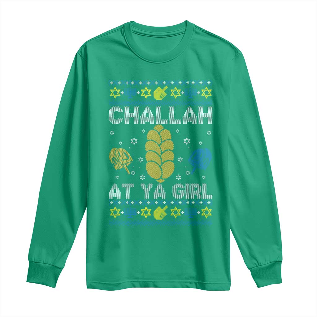 Funny Ugly Hanukkah Long Sleeve Shirt Challah At Ya Girl Matching - Wonder Print Shop