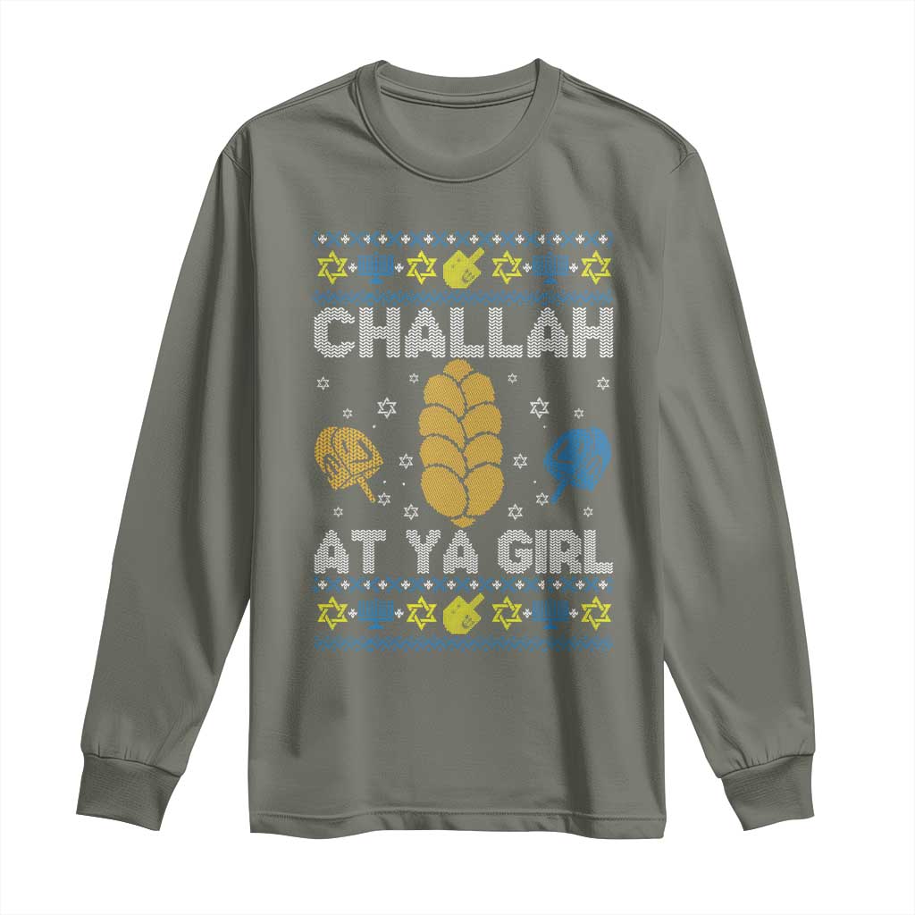 Funny Ugly Hanukkah Long Sleeve Shirt Challah At Ya Girl Matching - Wonder Print Shop
