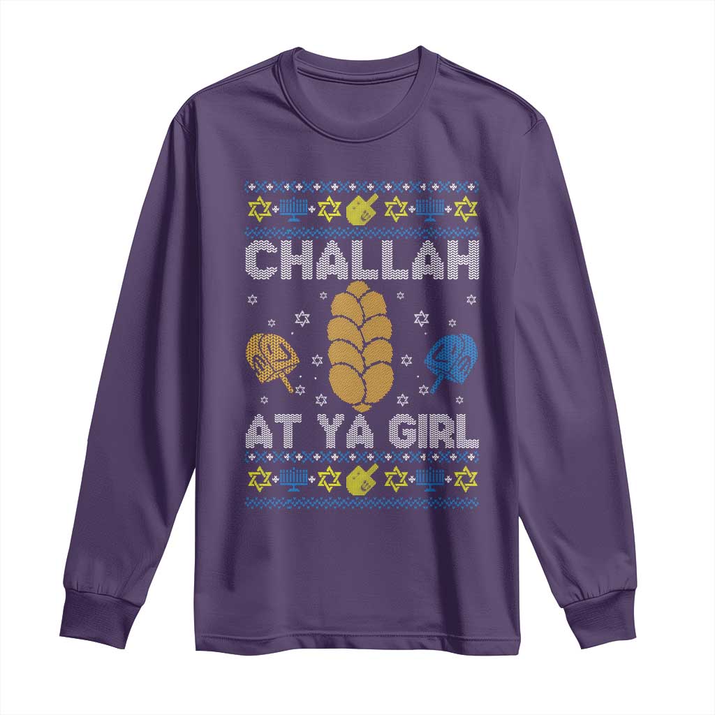 Funny Ugly Hanukkah Long Sleeve Shirt Challah At Ya Girl Matching - Wonder Print Shop