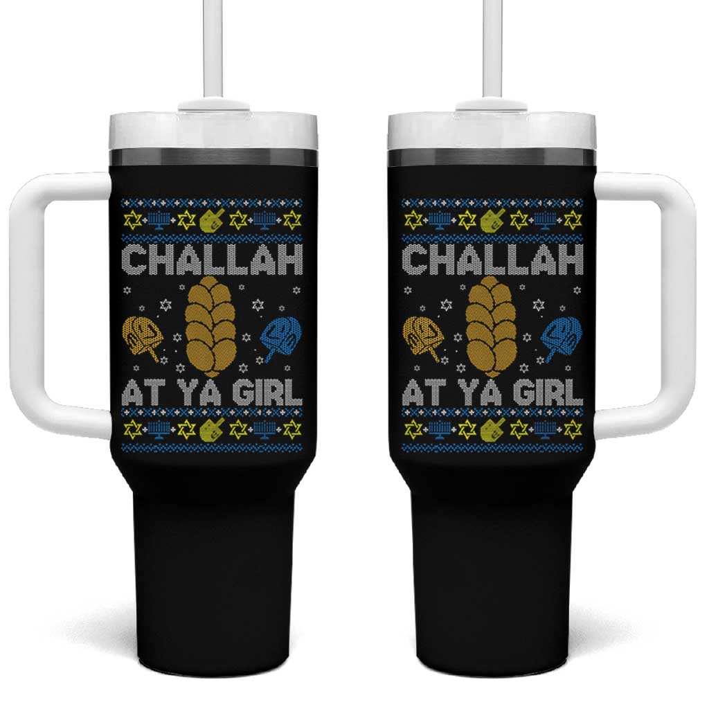 Funny Ugly Hanukkah Tumbler With Handle Challah At Ya Girl Matching - Wonder Print Shop
