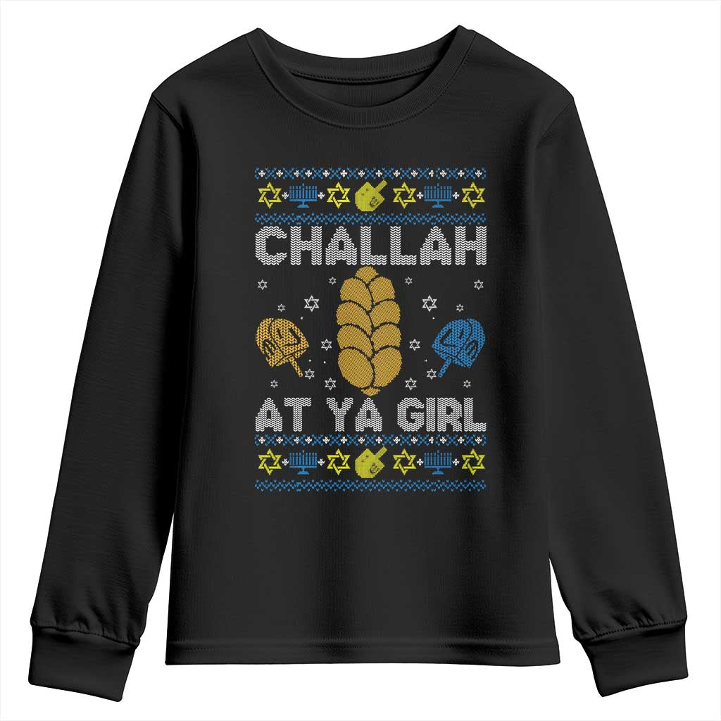 Funny Ugly Hanukkah Youth Sweatshirt Challah At Ya Girl Matching - Wonder Print Shop