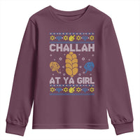 Funny Ugly Hanukkah Youth Sweatshirt Challah At Ya Girl Matching - Wonder Print Shop