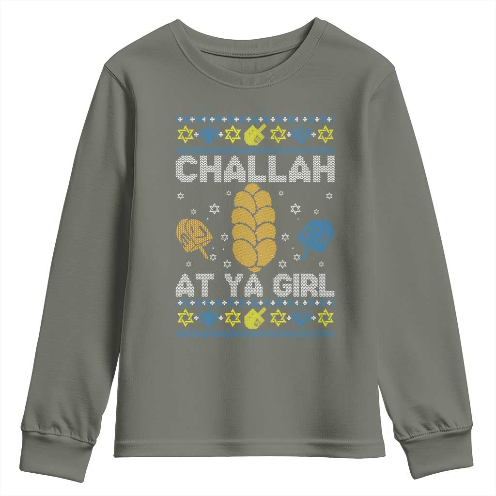 Funny Ugly Hanukkah Youth Sweatshirt Challah At Ya Girl Matching - Wonder Print Shop
