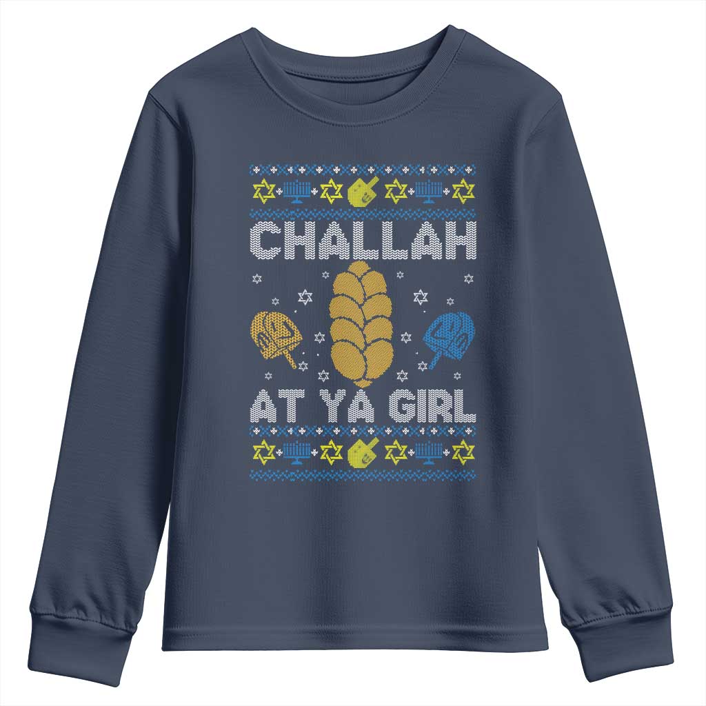 Funny Ugly Hanukkah Youth Sweatshirt Challah At Ya Girl Matching - Wonder Print Shop