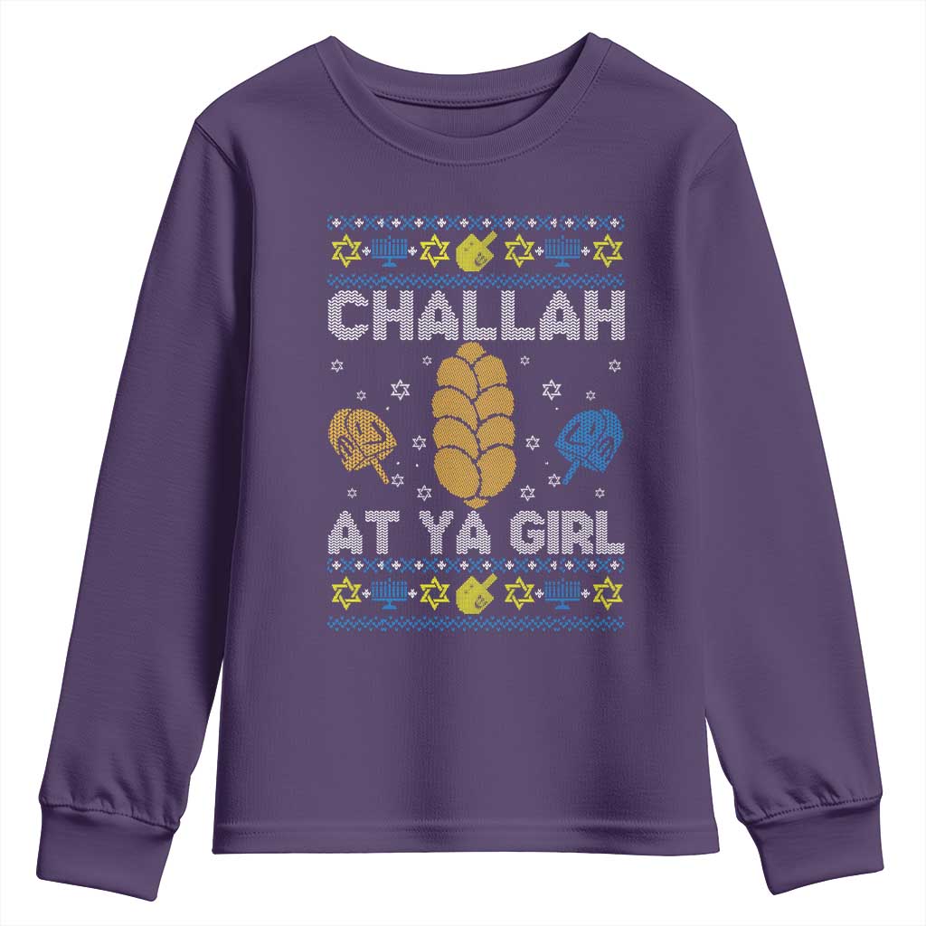 Funny Ugly Hanukkah Youth Sweatshirt Challah At Ya Girl Matching - Wonder Print Shop